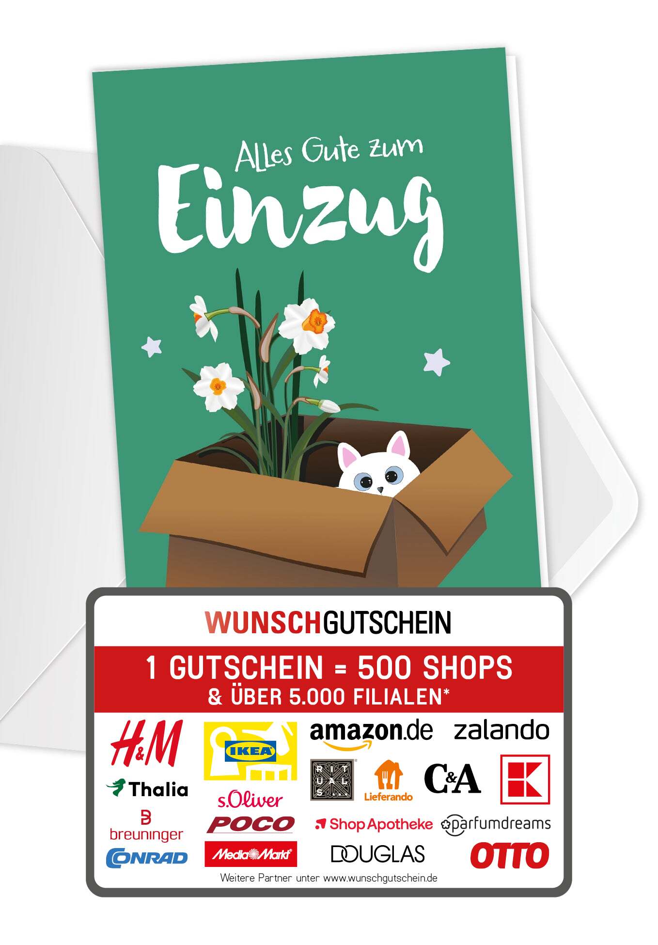 Alles Gute zum Einzug - Katze und Blume