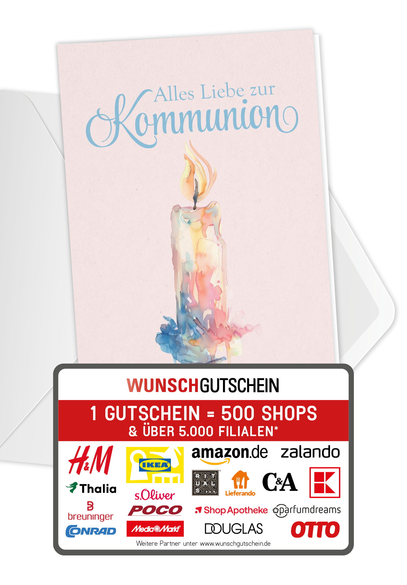 Alles Liebe zur Kommunion - Kerze Aquarell