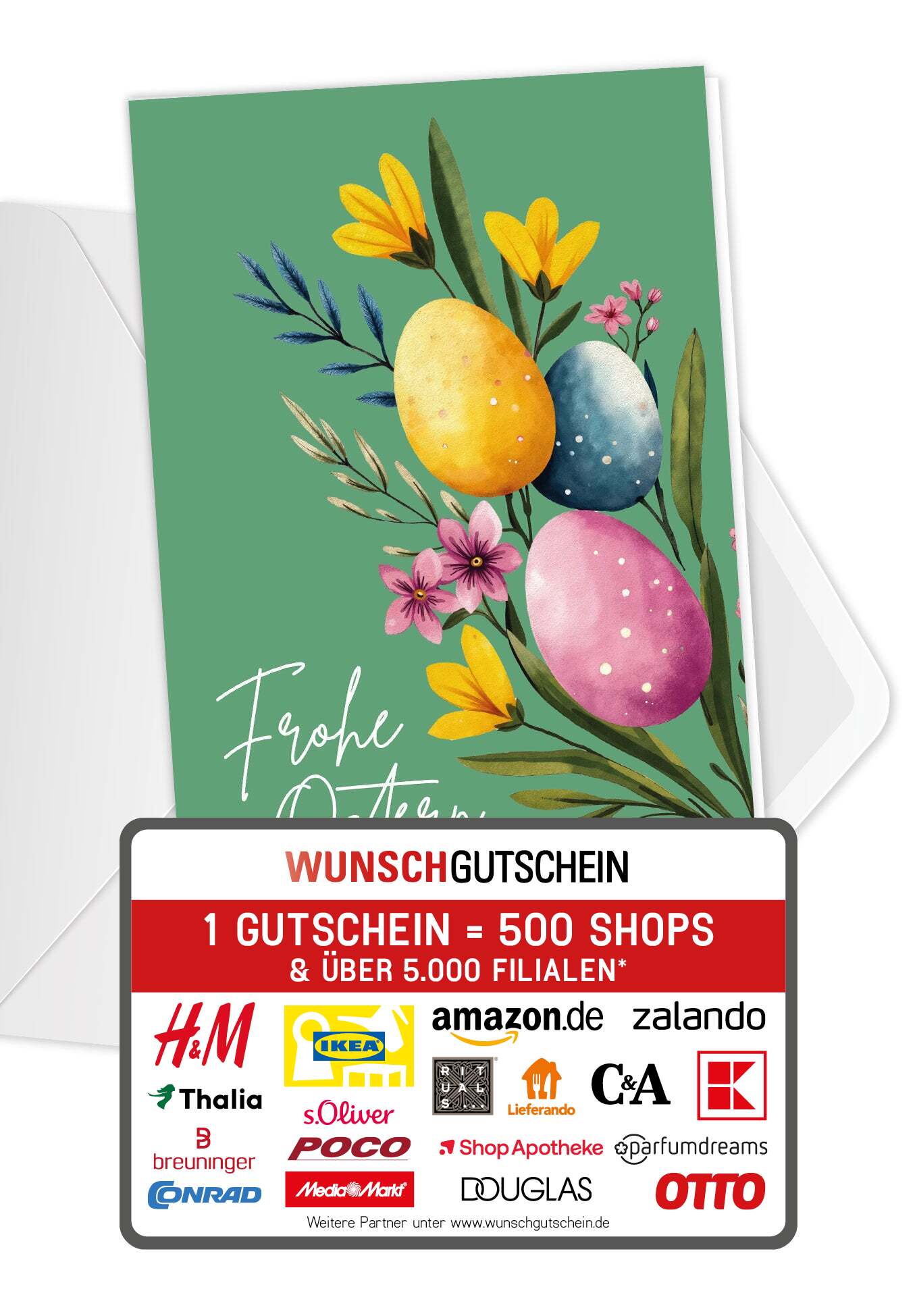 Frohe Ostern - Eier und Blumen Grün