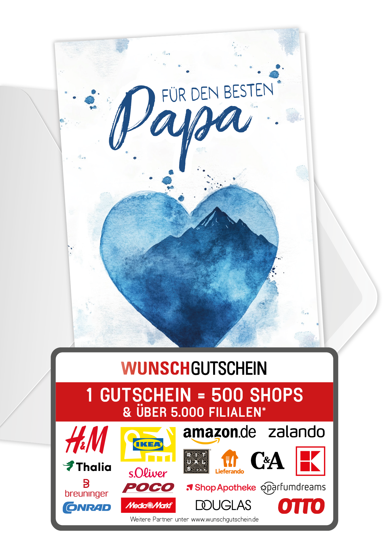 Für den besten Papa - Aquarellherz blau