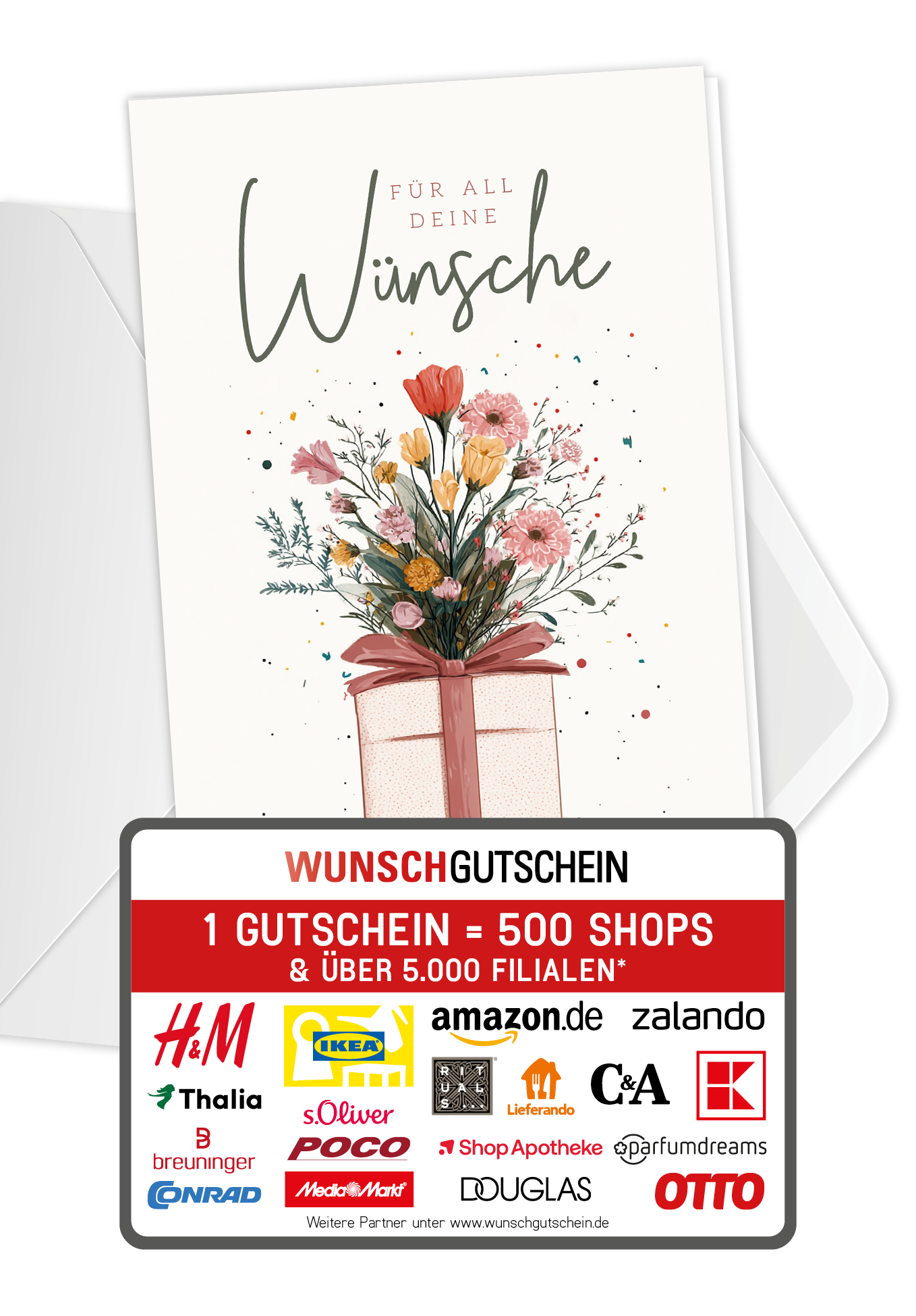 Für all deine Wünsche - Geschenk mit Blumen