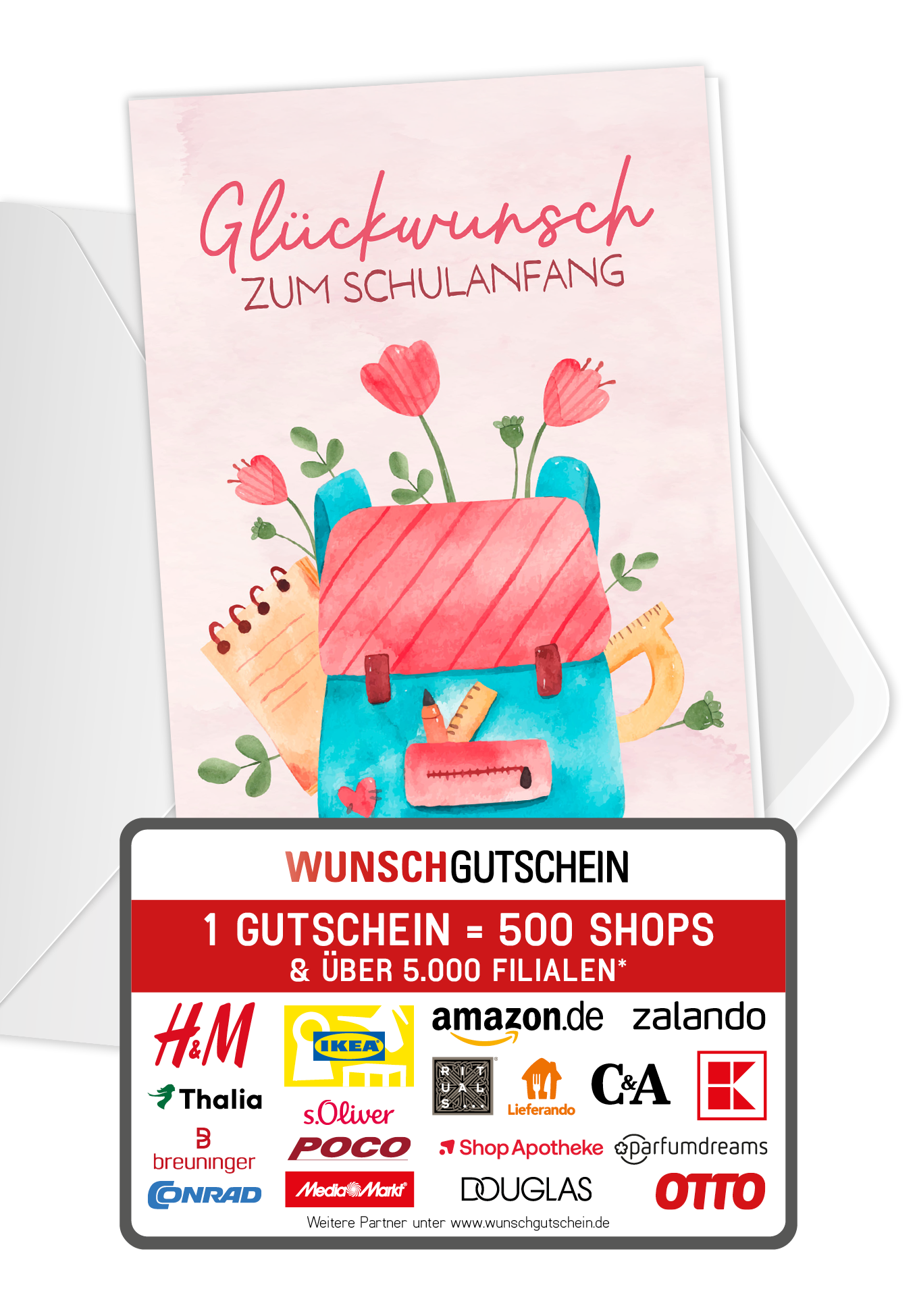 Glückwunsch Schulanfang - Rucksack mit Blumen
