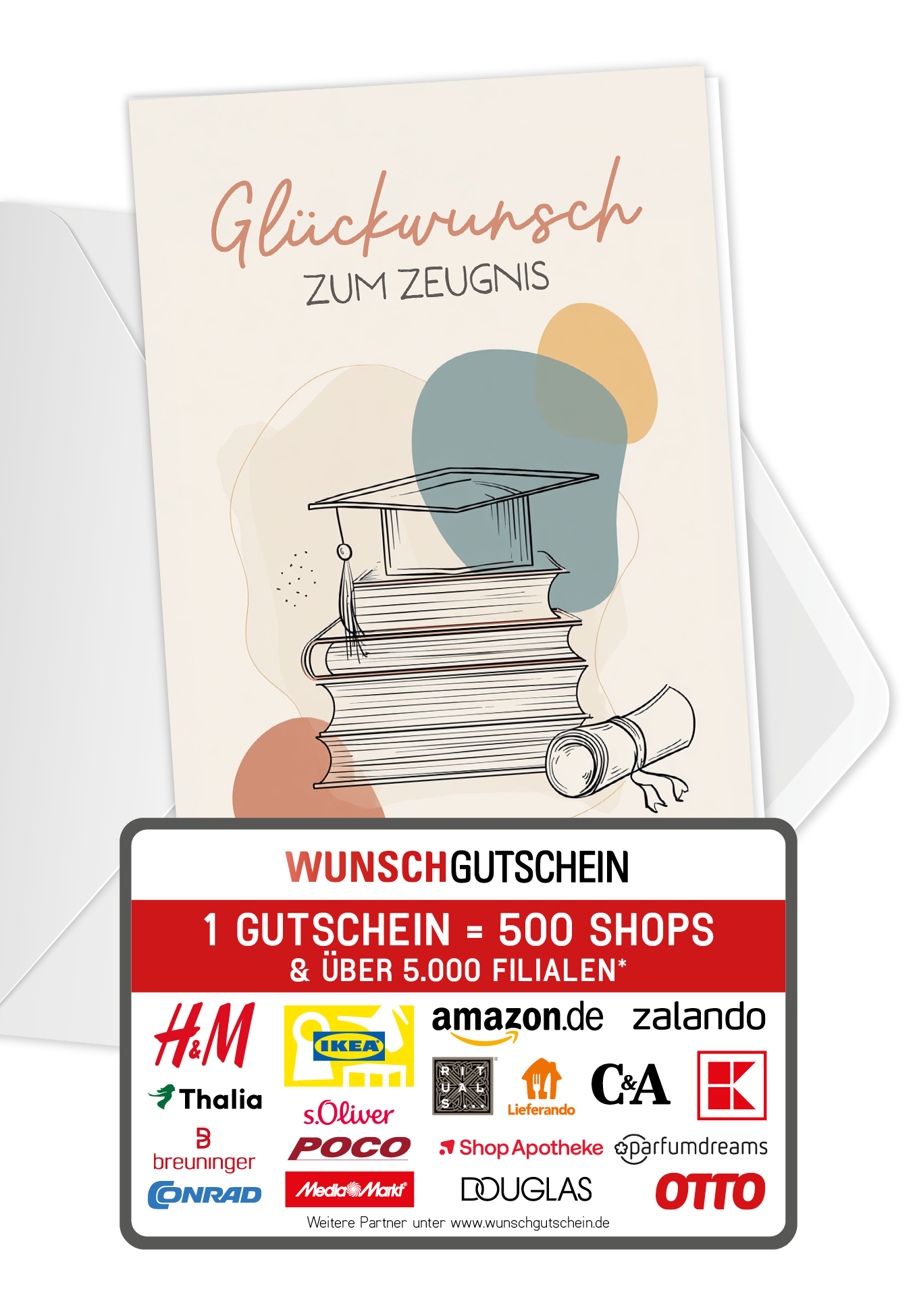 Glückwunsch Zeugnis - Bücher und Hut