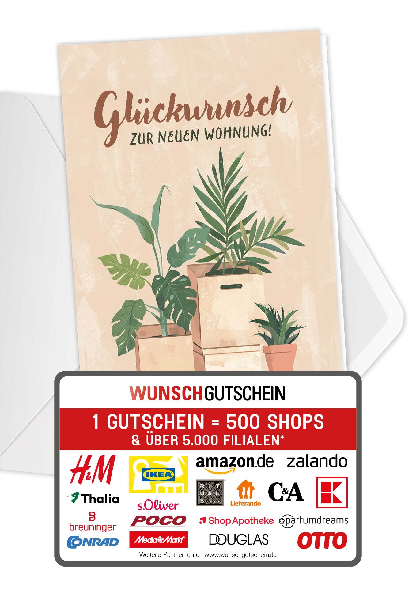Glückwunsch zur neuen Wohnung - Kartons und Pflanzen