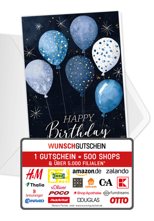 Happy Birthday - Ballons Blau Sterne