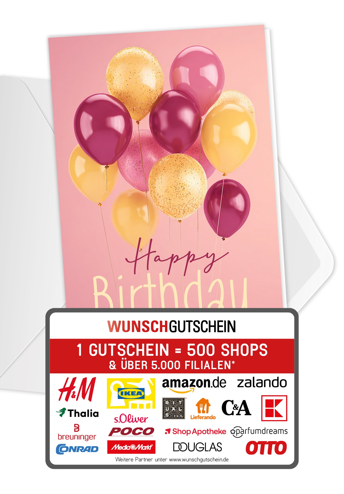 Happy Birthday - Ballons Pink Gelb