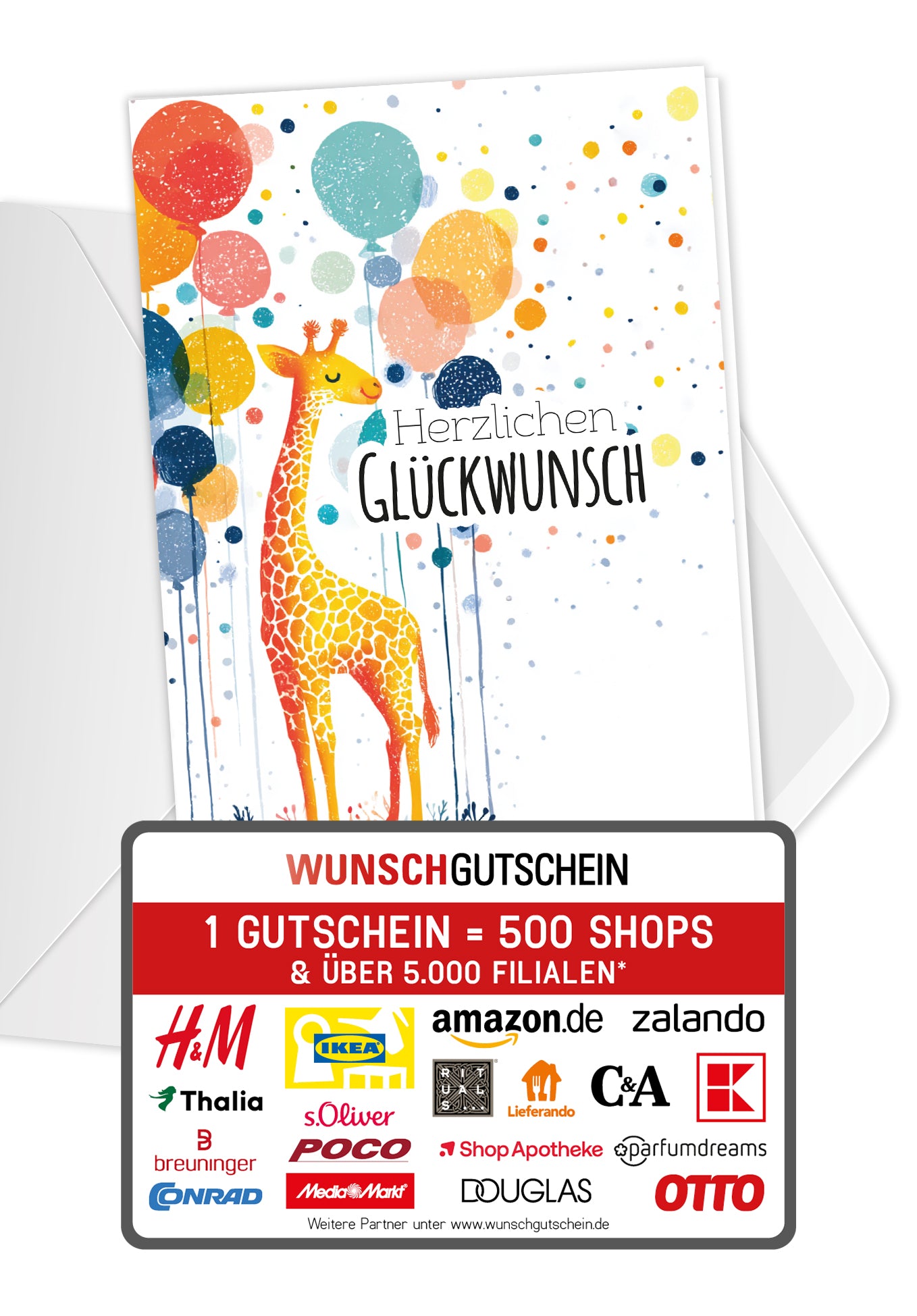 Herzlichen Glückwunsch - Giraffe und Ballons