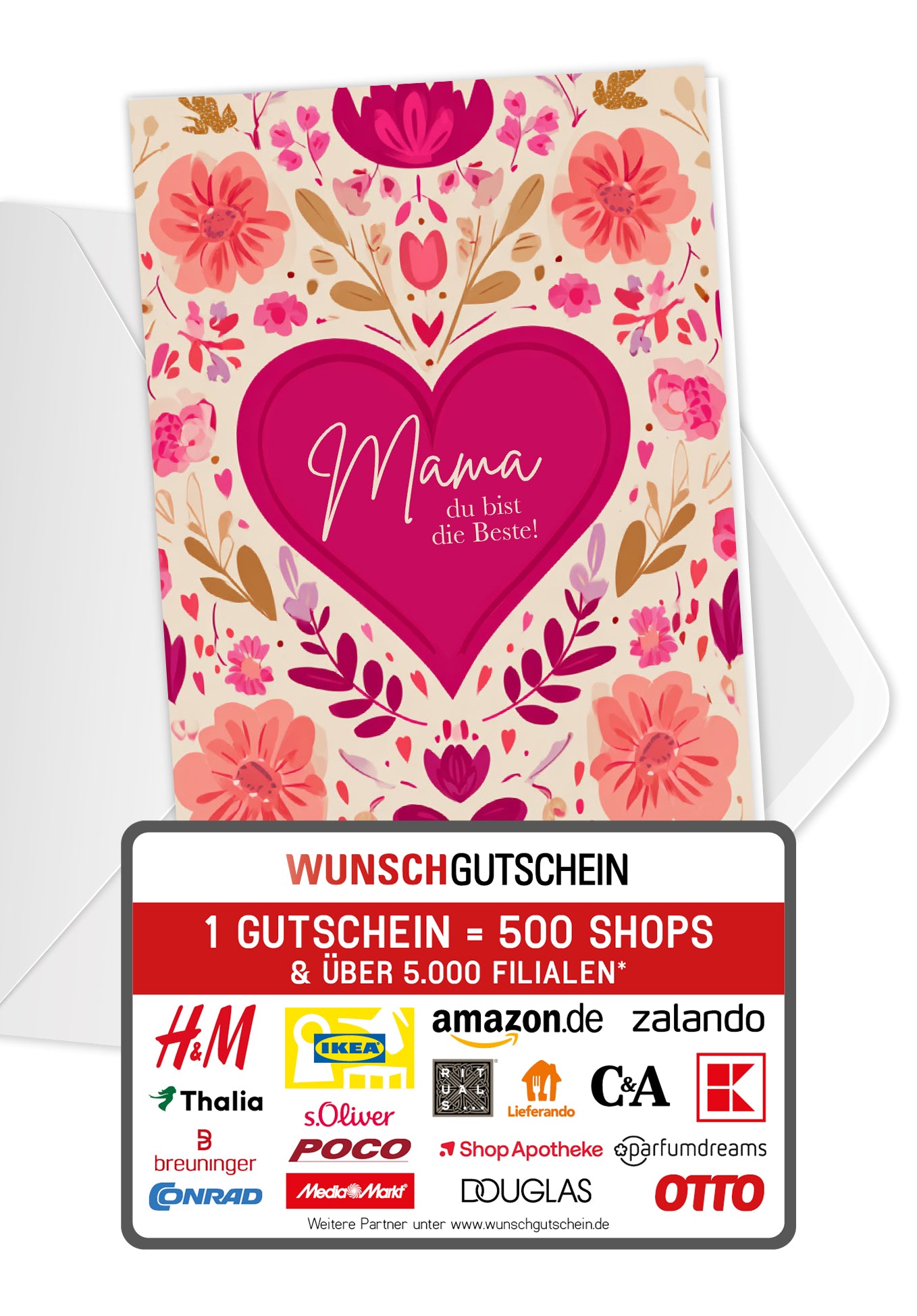 Mama du bist die Beste - Herz Blumenmuster