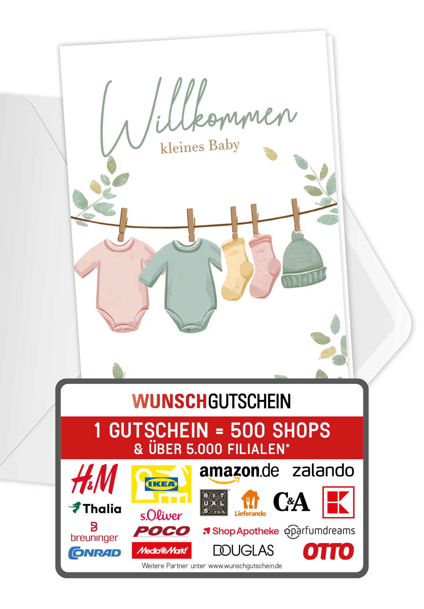 Willkommen kleines Baby - Wäscheleine Grün
